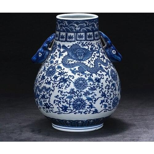 Jingdezhen ceramic Blue And White Grape Garnet Pomegranate vase Home Decoration Handicraft Antique Vase Decoration vase