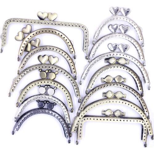 Kiss Clasps Lock 7.5-10.5cm Heart Fish Bear Head Metal Frame Coin Purse Bag Handle Craft Wallet DIY Accessorise 10Styles