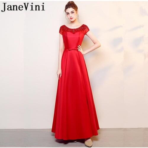 JaneVini Vestidos Red Long Evening Dress A Line Sheer Scoop Neck Sequined Beaded Satin Mother of The Bride Dresses Floor Length