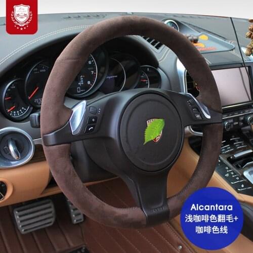 Real Alcantara Red Steering Wheel Cover for Porsche Taycan 3 Macan 911 Panamera Boxster Car Grip Cover Car goods car accessories