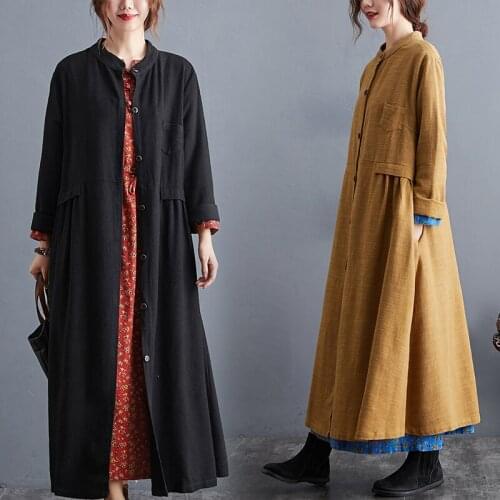 Windbreaker coat women spring autumn 2021 new linen plus size over-the-knee long temperament casual popular all-match jacket 130