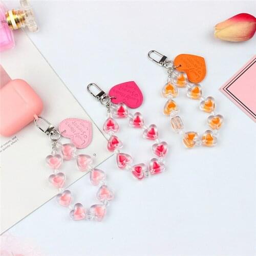 Cute Luxury KeyChains for Women Keyring Car Keys Bag Key Chains Acrylic Heart Tassel Cord Pendent Charm for Airpods Case Gifts