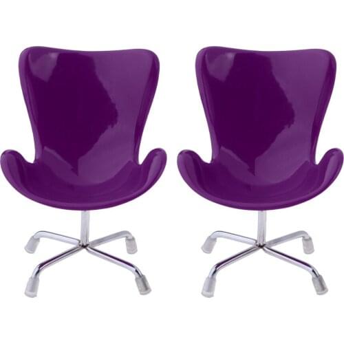 2 pcs 1/6 Dolls House Miniature Furniture Swan Chair Office Chair for for Dollhouse Accessories Purple