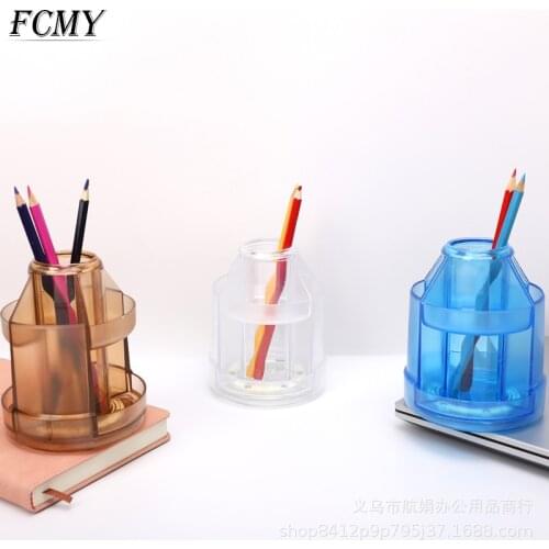 Multifunctional Transparent 360 Degree Rotating Pen Holder Desktop Organizer Large Capacity Pencil Box School Stationery Supplie