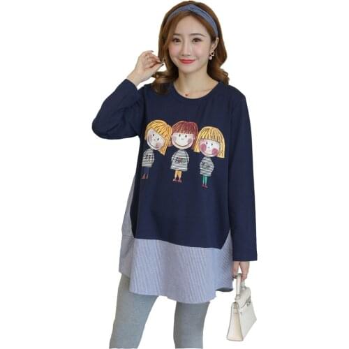 Cartoon Cotton Patchwork Maternity Shirts Autumn Fashion Long Sleeve Clothes