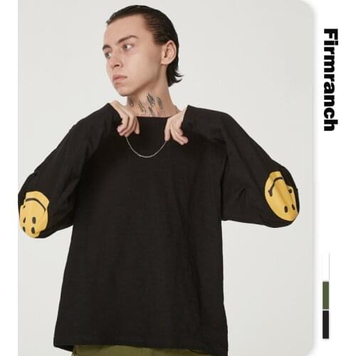 Firmranch 2021 T-shirt For Men/Women Ins Smile Face White&Black Basic Long Sleeve Classic Summer Spring Green Sweatshirt Large