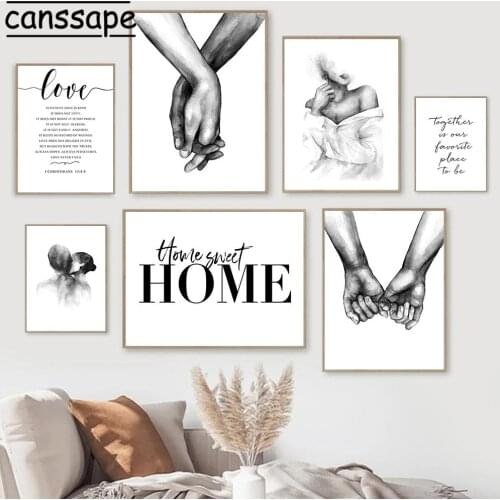 Sexy Lady Couple Kiss Canvas Poster Holding Hands Prints Black And White Wall Art Painting Quotes Wall Pictures Home Decoration