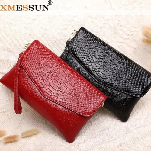 XMESSUN New Genuine Leather Envelope Bag Fashion Desgin Cowhide Python Clutch Female Shoulder Crossbody Wristlet Party Pouch Ins