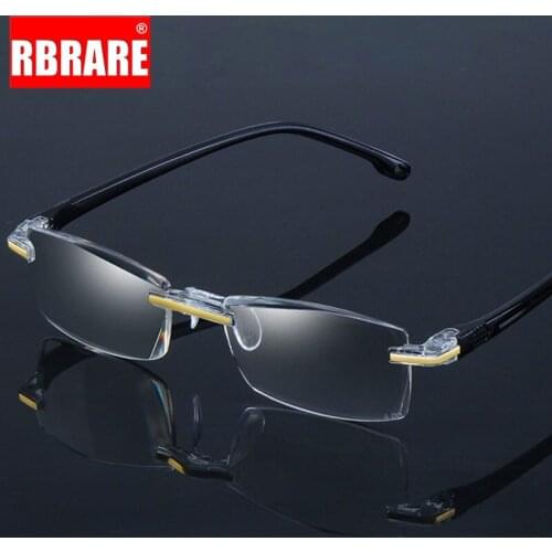 RBRARE Frameless Square Reading Glasses Men Blue Light Glasses Eye Protection Presbyopic Glasses Men Gafas De Lectura Hombre