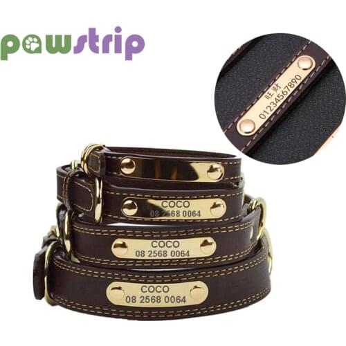 Pet Dog Collars Adjustable Personalized Dog Collar Leather Collar for Puppy Collar Name ID Tags for Dogs Cats Pets Accessories