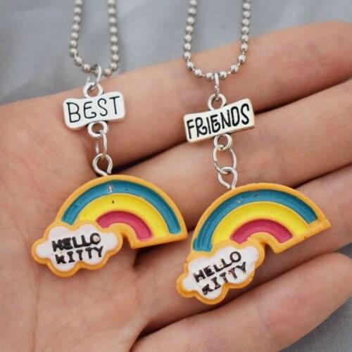 Children Best Friend Necklace Resin Simulation Clouds Rainbow Pendant BFF 2 Necklace Jewelry Gifts For Kids 2PCS/Set
