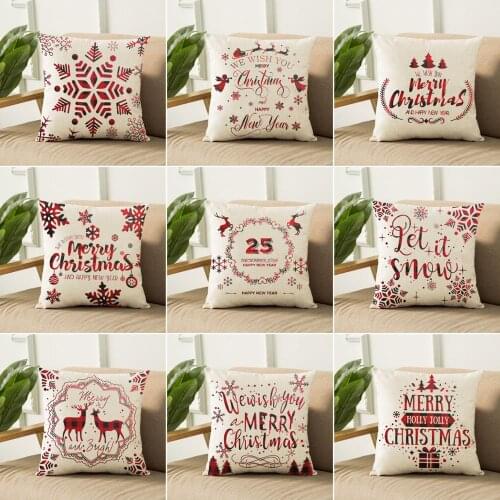 PATIMATE Linen 2021 Christmas Cushion Cover Christmas Ornament Merry Christmas Decorations For Home Xmas Navidad New Year 2022