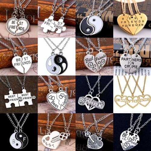 2PCs Broken Heart Pendant Best Friends Necklace Matching Heart Chain Friendship Necklaces Gifs BFF Christmas Gift Xmas Women Men