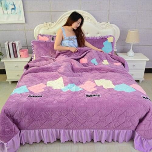 Bedding cover crystal velvet bed cover single piece Bed cover princess three-piece tatami lotus leaf summer cool quilt dual-use