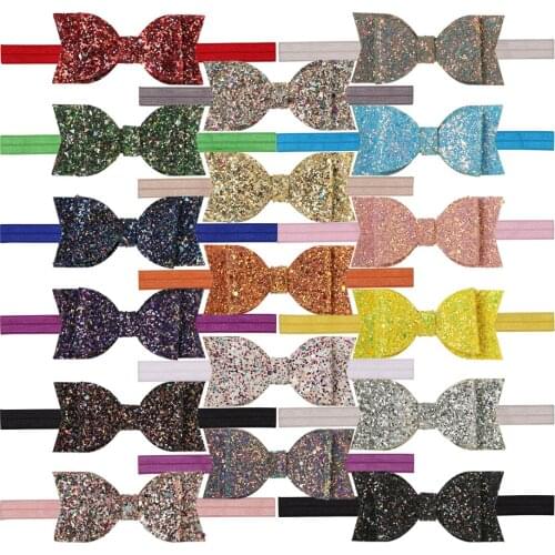 17pcs/lot Sequin Bows Covered Hairbands 3.5" Big Hair Bows With Elastic Hair Bands Childrens Giltter Headwear