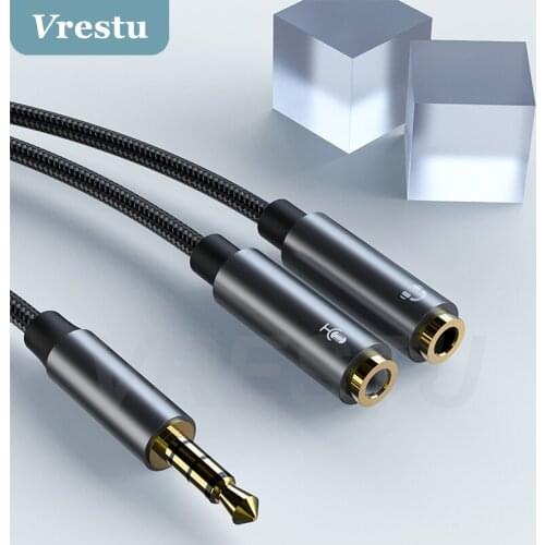 2 in 1 3.5mm Jack Mic Headset Y Splitter Adapter 2 Microphone Audio Cable 4Pole Male to Dual Female HD Headphone Extension Cord