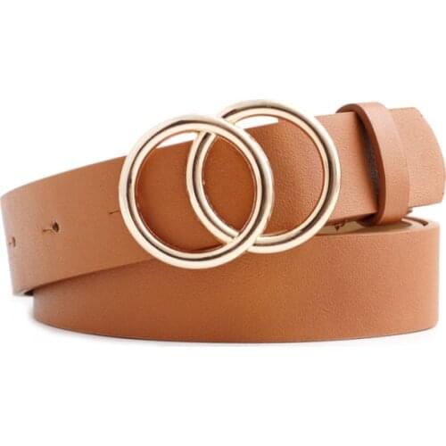 Double Circle Buckle Belt for Women Belt Double O-ring Buckle Faux leather Alloy Leisure acc303a