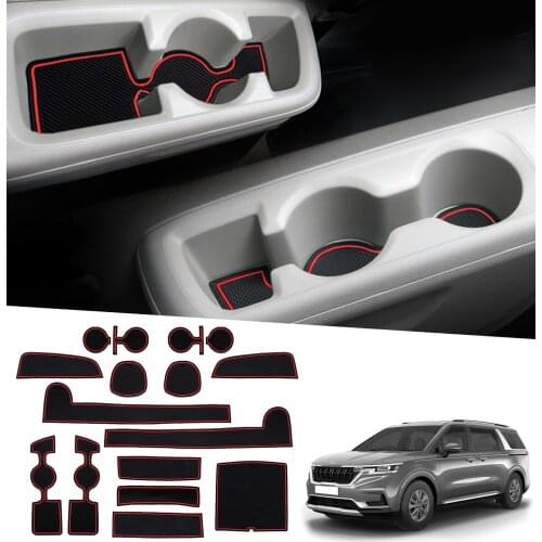 RUIYA For Carnival KA4 2021 Car Door Groove Mat Anti-slip Slot Pad Auto Interior Organizer Accessories White/Red 16 Pcs