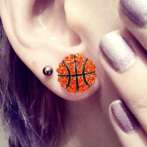 Romantic Ball Fashion Lychee Pairs Rhinestone Sports Ball Stud Earrings Basketball Baseball Rugby Ear Stud Piercing Jewelry
