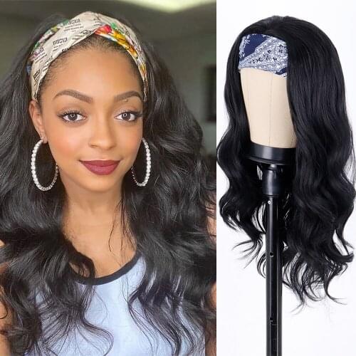 Long Wavy Headband Wig for Black Women None Replacement Body Wave Synthetic Headwraps Hair Wig New Fashion Glueless Wig