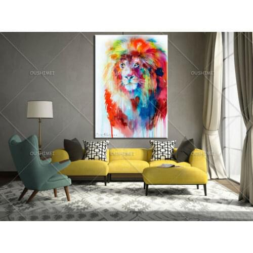 Modern Wall Art 100% Handpainted Abstract Pictures Handsome Pictures on Canvas colorful Lion Oil Paintings for Wall Home Decor