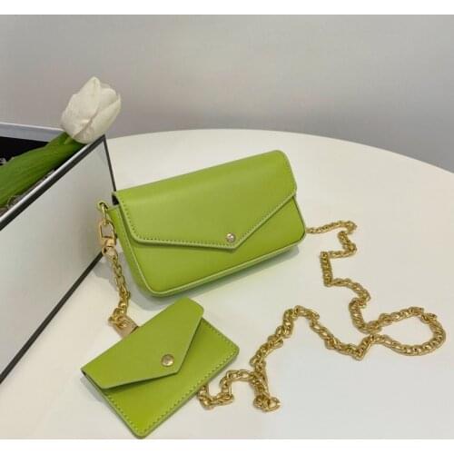2021 Fashion 2 in 1 Women Small Crossbody Bag Brand Classic Solid Color Shoulder Handbags Lightweight Chain Strap Key Purse