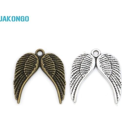 20pcs Vintage Antique Silver Plated Double Wings Charms Zinc Alloy Pendants for Jewelry Making DIY Handmade 21x19mm