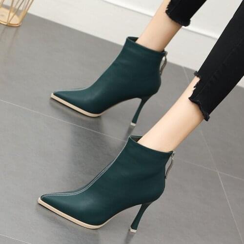 Spring High Quality Soft PU Leather Boots Women Pointed Toe Pumps Heels Fashion Ladies Party Shoes Size 35-39 Ladies Short Boot