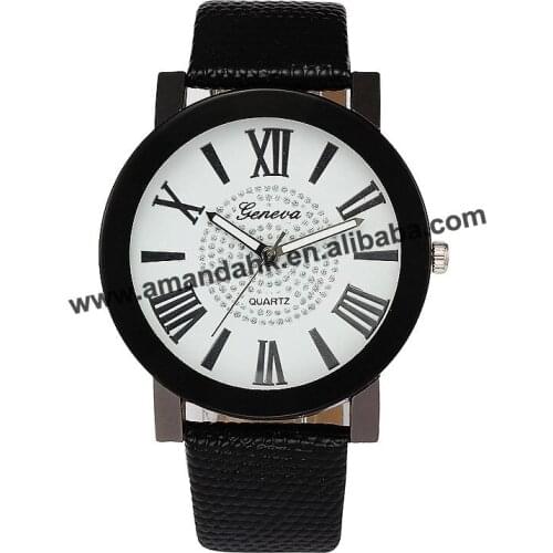 Woman Roman Number Lady Watch Geneva Bracelet Leather Fashion Men Women Casual Dress Wristwatches