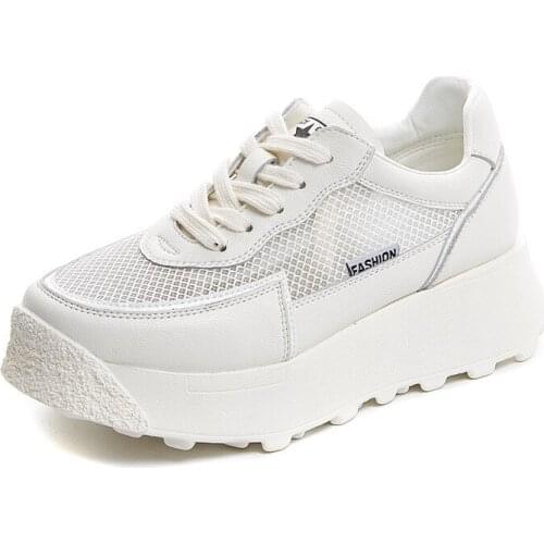 2021 Genuine Leather Summer White Shoes For Woman Casual White Sneakers Platform Lightweight Breathable Comfort Womens Sneakers