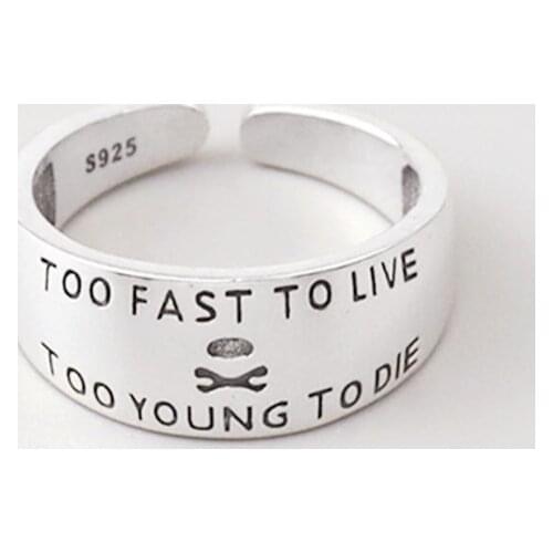 Sole Memory Retro Alphabet Skull Personality Creativity 925 Sterling Silver Female Resizable Opening Rings SRI600