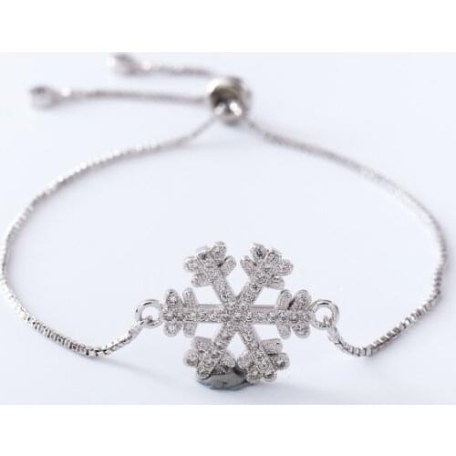 Gold silver Chain micro pave cz Zircon Cubic Zirconia bracelet rope adjusted Macrame xy434 Bangle snowflake Fashion Jewelry gift