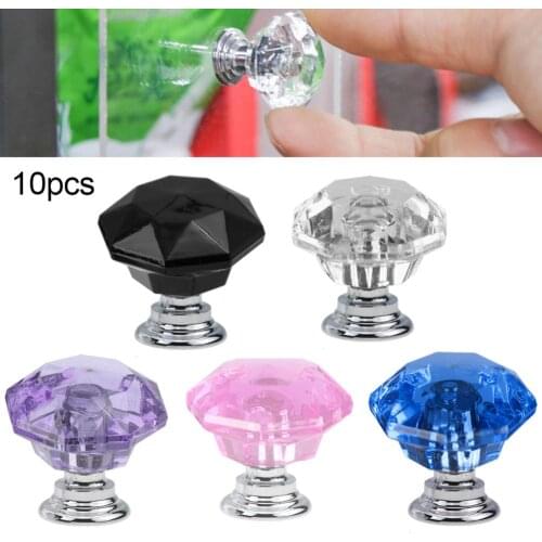 10Pcs 30mm K9 Crystal Glass Zinc Alloy Pull Handle Knobs for Door Cabinet Drawer