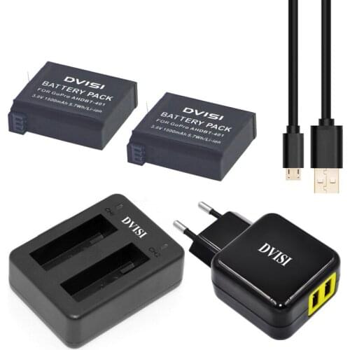 2pcs 1.5Ah AHDBT-401 AHDBT401 Rechargeable Battery+Dual Charger Port Home Charger for Gopro Hero4 HD P0019279 EU/US AC Adapter