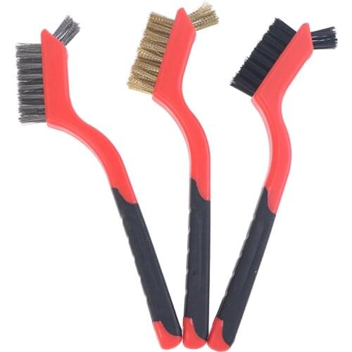 3Pcs Wire Brush Nylon Brass Stainless Steel Bristles for Rust Dirt Paint Scrubbing with Deep Cleaning 7 Inch