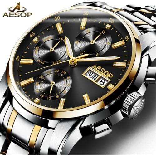 AESOP Automatic Mechanical Watch Mens Watches Top Brand Luxury Full Steel Business Waterproof sport Watch Relogio Masculino 2018