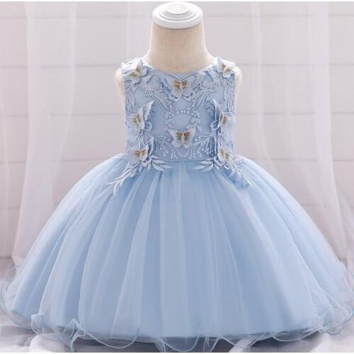 Christening Princess Toddler Birthday Party Ball Gown Dress Baby Girl Butterfly Embroidered Tulle Newborn Child Baptism 1 Year