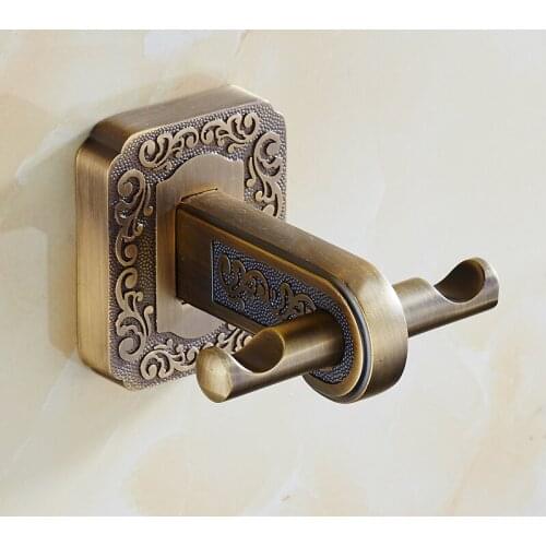 Antique carved style bathroom double robe hook, Aluminum Alloy room door wall hook for clothes, Brushed kitchen towel hook shelf