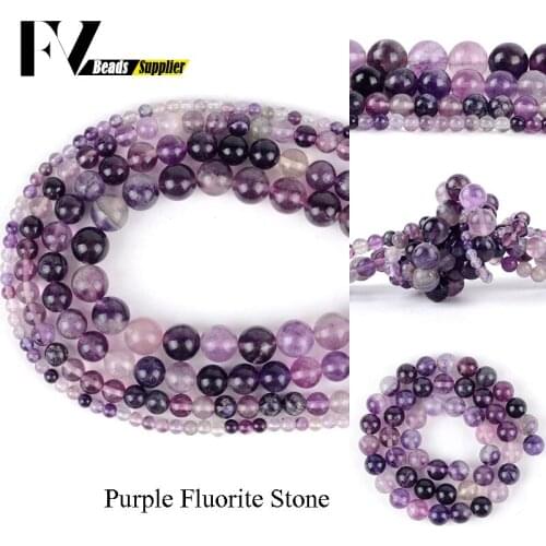 Natural Minerals Stones Purple Fluorite Round Beads Diy Jewellry 4 6 8 10mm Gem Beads for Jewelry Making Bracelet Accessories