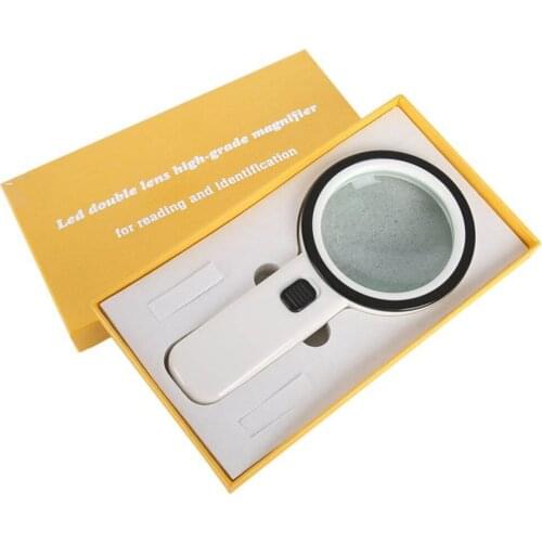 10X LED Illuminated Reading Handheld Magnifying Glass Loupe Magnifier 12 LED lamp UV Detector with Gift Box