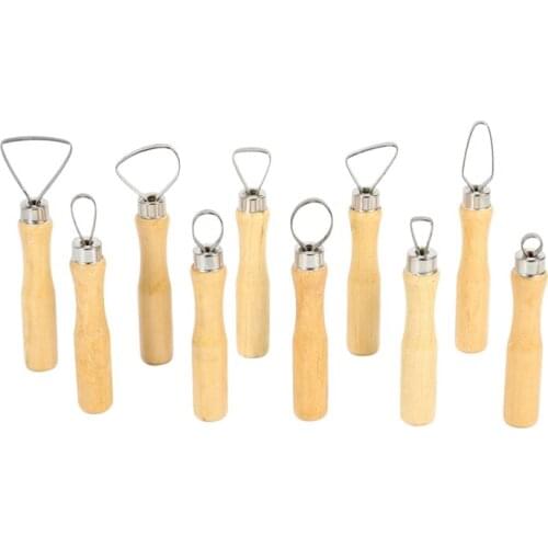 Metal + wood Thick Handle Flat Wire Cutter Clay Pottery Sculpting Tool Set Pack of 10