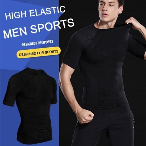Men Sport Running Shirts Body Shaping Sportswear Mens Short Sleeve Fitness Gym Shirt Quick Dry Training T Shirt Corset