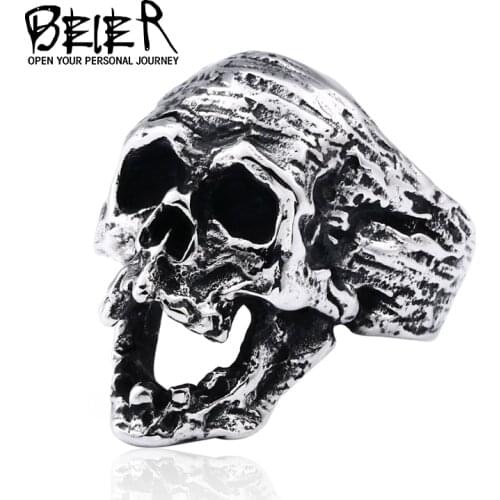 BEIER 316L stainless steel Skull men Ring punk Biker party fashion Jewelry gift free shipping BR8-497