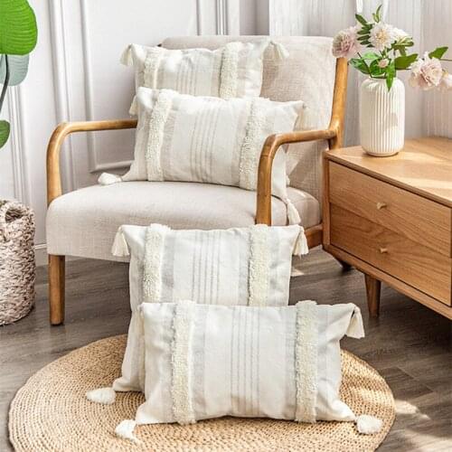 Golden Silver Stripe Embroidery Pillow Cover with Tassels Home Decor Cushion Cover PillowCase Pillow Sham 30x50cm/45x45cm