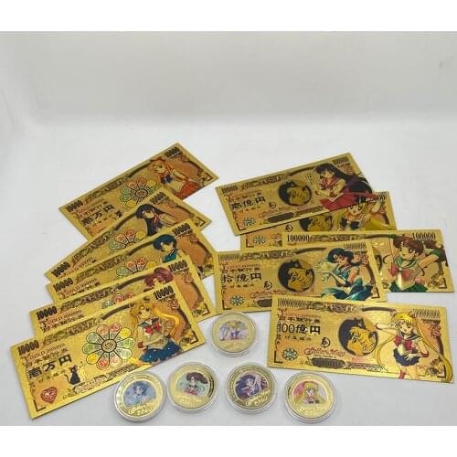 1pc NEW 5 Designs Sailor-Moon Tsukino-Usagi Japanese Classic Anime 10000 Yen Gold Banknotes and Coin Childhood Memory Collection