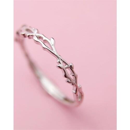 New Simple Twig Thorn Leaf Silver plated Jewelry Not Allergic Popular Branch Exquisite Women Opening Rings R605