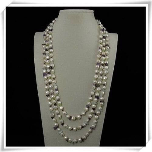 Unique Pearls jewellery Store,200cm Long Multicolor Jaspers White Freshwater Pearl Necklace,Charming Women Gift