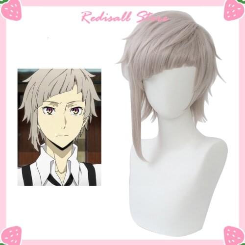 Bungou Stray Dogs Cosplay Atsushi Nakajima Wig Short Straight Light Gray Heat Resistant Hair Halloween Anime Role Play