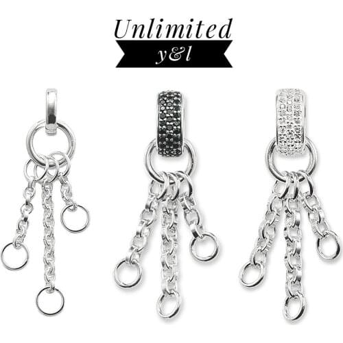 Dangle Three Curb Charms Carriers 925 Sterling Silver Jewelry Connector for Women Men Thomas Style Pendant Necklace Accessories