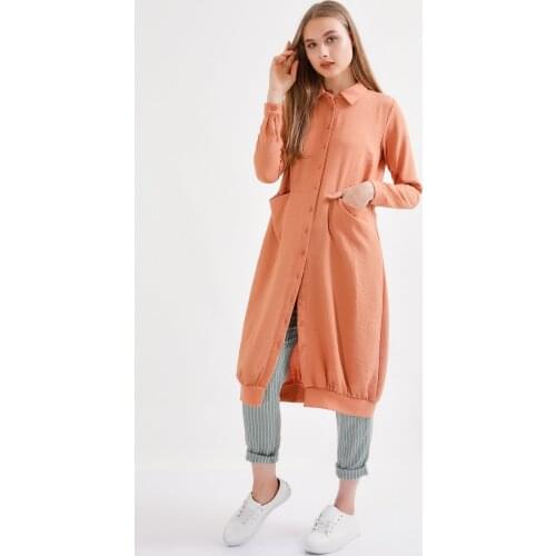 Size Button Pocket Detail Tunic-Salmon
